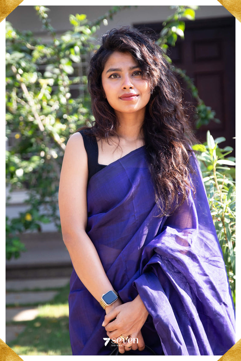Vibha Mangalagiri Handloom Purple Silk Cotton Saree - Seven Sarees - Saree - Seven Sarees