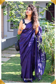 Vibha Mangalagiri Handloom Purple Silk Cotton Saree - Seven Sarees - Saree - Seven Sarees