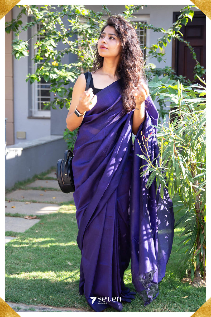 Vibha Mangalagiri Handloom Purple Silk Cotton Saree - Seven Sarees - Saree - Seven Sarees