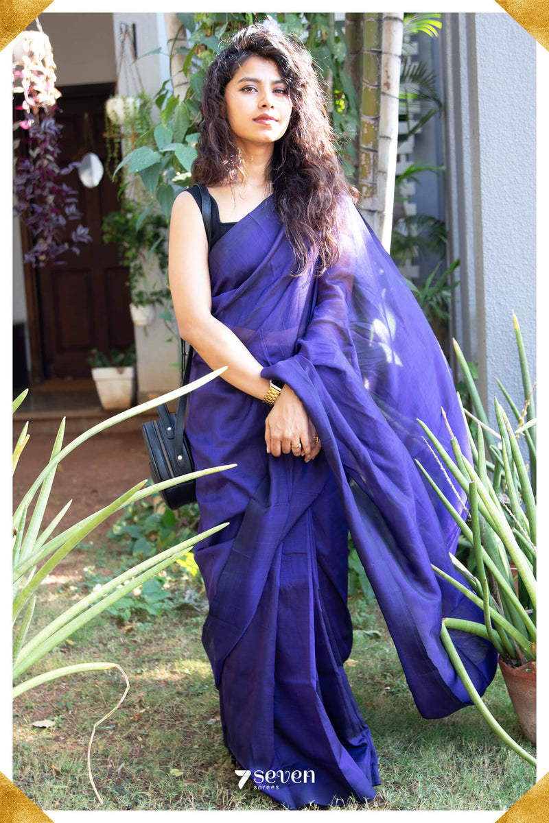 Vibha Mangalagiri Handloom Purple Silk Cotton Saree - Seven Sarees - Saree - Seven Sarees