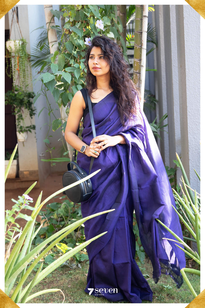 Vibha Mangalagiri Handloom Purple Silk Cotton Saree - Seven Sarees - Saree - Seven Sarees