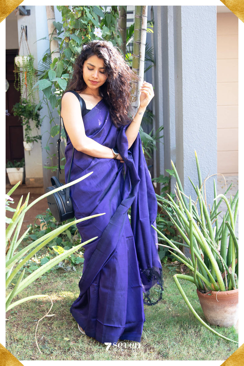 Vibha Mangalagiri Handloom Purple Silk Cotton Saree - Seven Sarees - Saree - Seven Sarees
