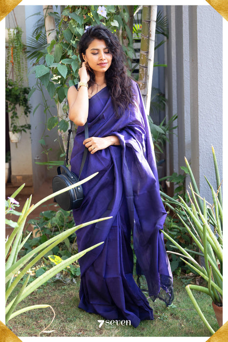 Vibha Mangalagiri Handloom Purple Silk Cotton Saree - Seven Sarees - Saree - Seven Sarees