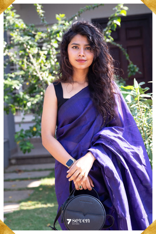 Vibha Mangalagiri Handloom Purple Silk Cotton Saree - Seven Sarees - Saree - Seven Sarees