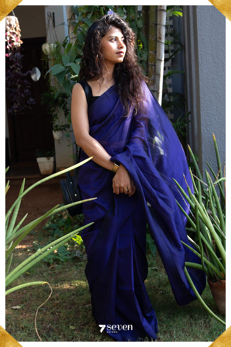 Vibha Mangalagiri Handloom Purple Silk Cotton Saree - Seven Sarees - Saree - Seven Sarees