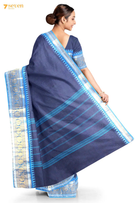 Virundhu Madurai Blue Pure Cotton Saree - Seven Sarees - Saree - Seven Sarees