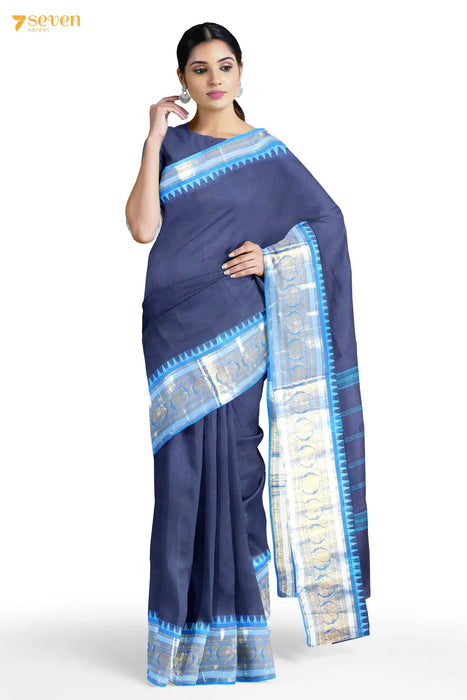 Virundhu Madurai Blue Pure Cotton Saree - Seven Sarees - Saree - Seven Sarees