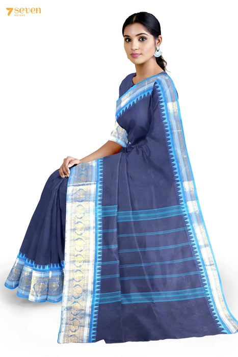 Virundhu Madurai Blue Pure Cotton Saree - Seven Sarees - Saree - Seven Sarees