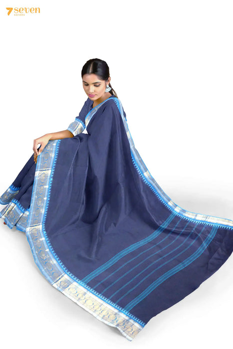 Virundhu Madurai Blue Pure Cotton Saree - Seven Sarees - Saree - Seven Sarees