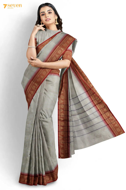 Vishesham Madurai Grey Pure Cotton Saree - Seven Sarees - Saree - Seven Sarees