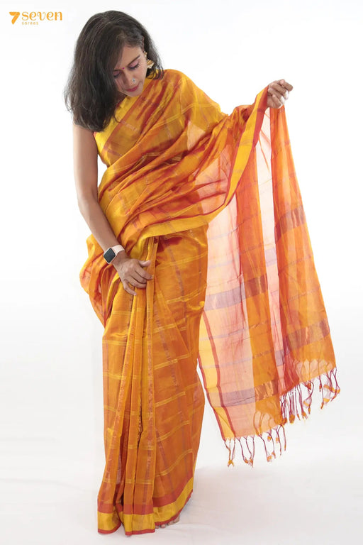 Vrundha Mangalagiri Handloom Yellow Pure Silk-Cotton Saree - Seven Sarees - Saree - Seven Sarees