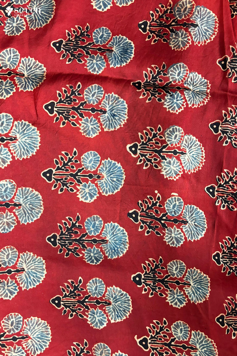 Zara Kutch Red pure Ajrakh modal silk saree - Seven Sarees - Saree - Seven Sarees