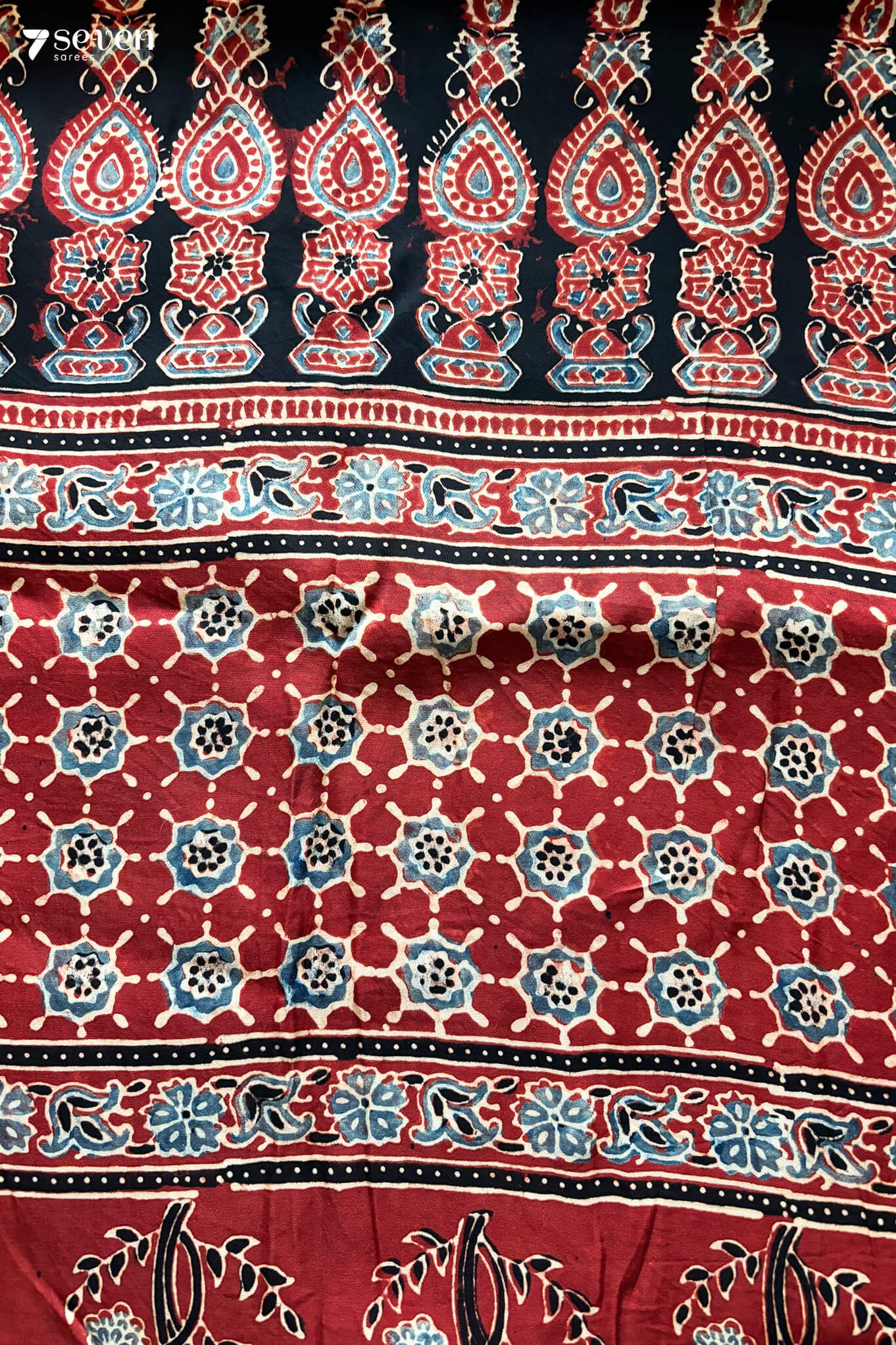 Red - Natural Dyed Modal Silk Kutch Hand Block Print Ajrakh Saree 27