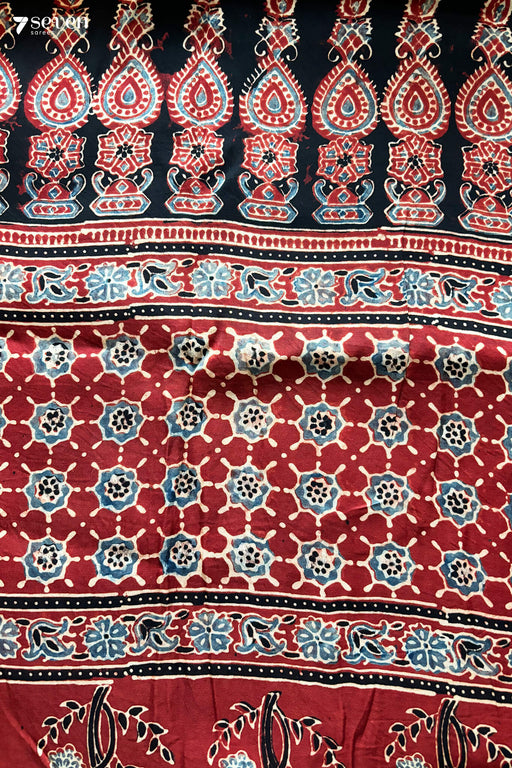 Zara Kutch Red pure Ajrakh modal silk saree - Seven Sarees - Saree - Seven Sarees