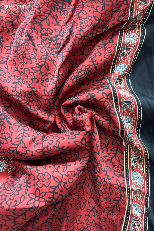 Zara Kutch Red pure Ajrakh modal silk saree - Seven Sarees - Saree - Seven Sarees