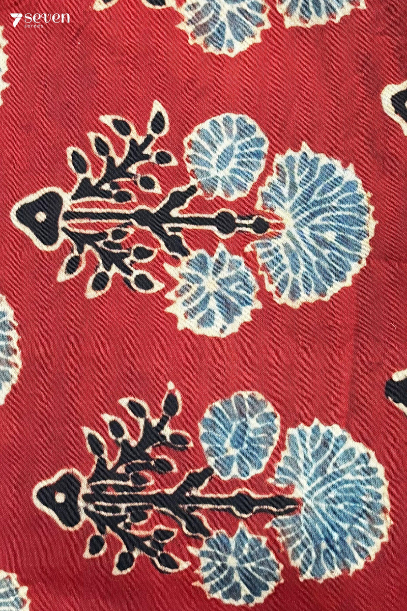 Zara Kutch Red pure Ajrakh modal silk saree - Seven Sarees - Saree - Seven Sarees